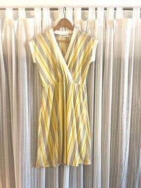 Vintage Sleeveless Yellow Striped V-Neck Midi Dress by Chipper California